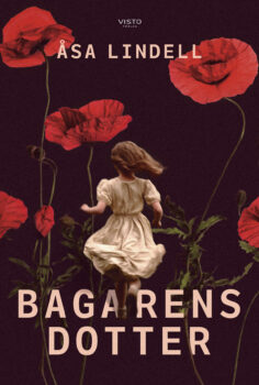 a girl running in a field of red flowers, book cover